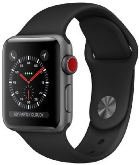 Apple Watch Series 3 GPS + Cellular, 38mm Koperta z aluminium w kolorze gwiezdnej szarości z paskiem sportowym w kolorze czarnym