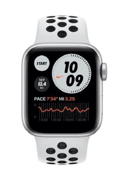 Zegarek Nike SE GPS + Cellular, 44mm koperta z aluminium w kolorze srebrnym z paskiem sportowym czysta platyna/czarny Nike - Re