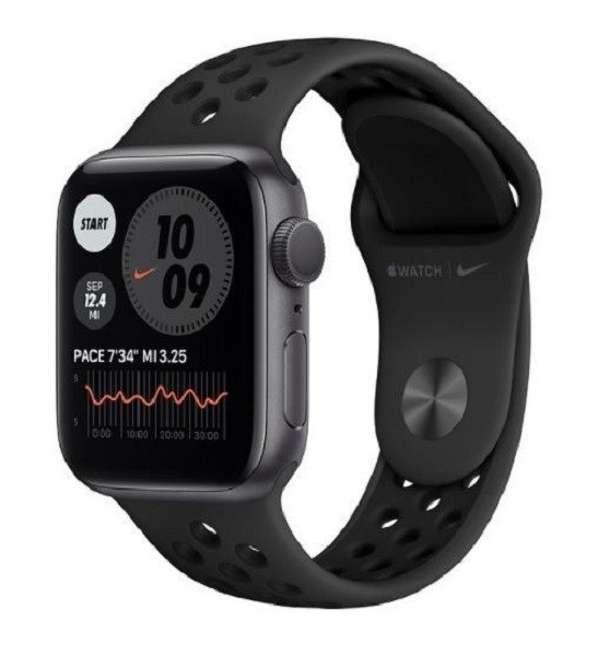 Zegarek Nike Series 6 GPS + Cellular, 44mm koperta z aluminium w kolorze gwiezdnej szarości z paskiem sportowym antracyt/czarny 