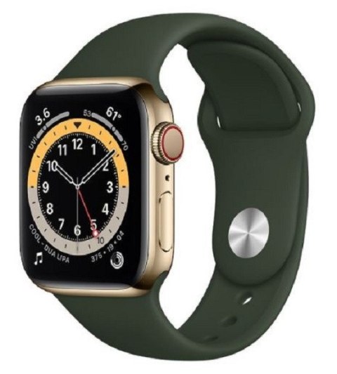 Zegarek Series 6 GPS + Cellular, 40mm koperta ze stali nierdzewnej w kolorze złotym z paskiem sportowym w kolorze cypryjskiej zi
